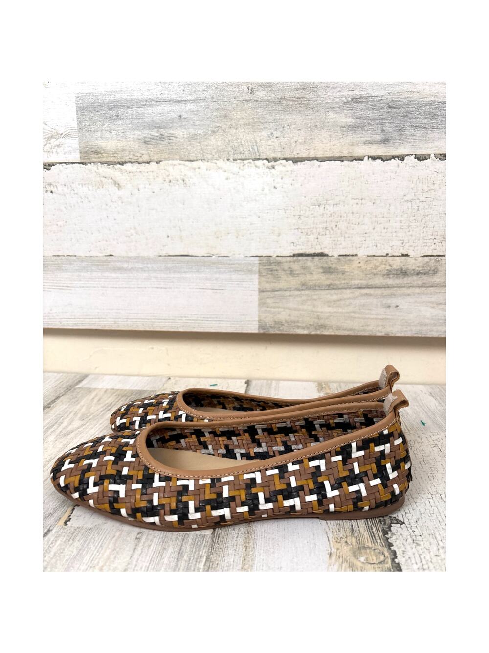 Gioseppo Womens 6.5 Brown Black Woven Leather Charlotte Slip On Flats Shoe